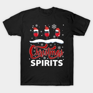 Christmas Spirits Funny Red Wine Glass Snow Graphic Novelty Gift For Wine Lovers T-Shirt